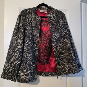 Chico's Sneaking Animal Wise Jacket Graphic Owl Black Red Satin Lined-Size 3